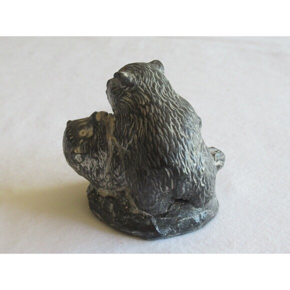 Vintage Lot of 3 Bear Figurines Panda Lomonosov Wolf Sculpture Canada Soapstone - Picture 11 of 12